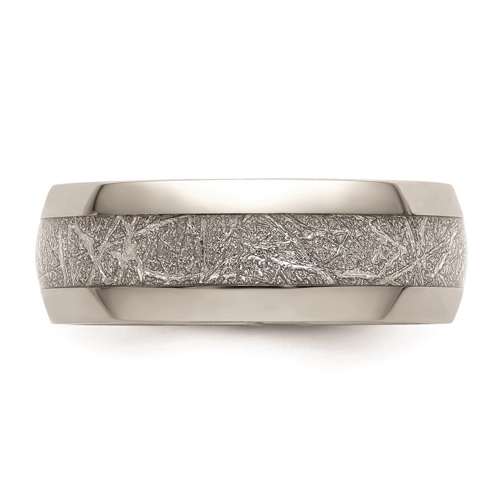 Stainless Steel Polished Glitter Paper Inlay Center 8mm Band | SR677