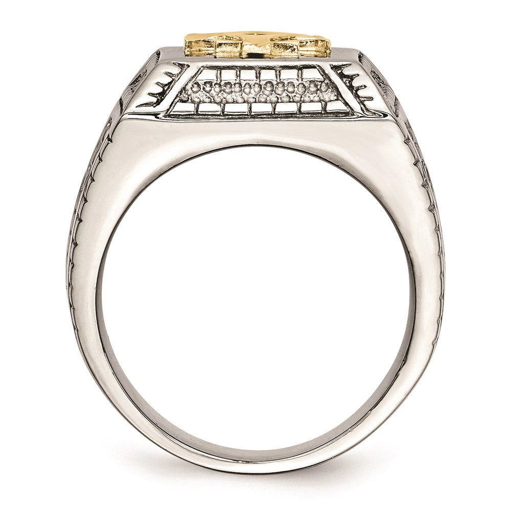 Stainless Steel Polished Yellow IP-plated w/ Sterling Silver Anchor Ring | SR471