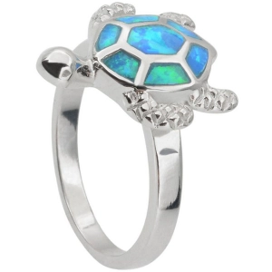 Sterling Silver Blue Inlay Opal Turtle Ring