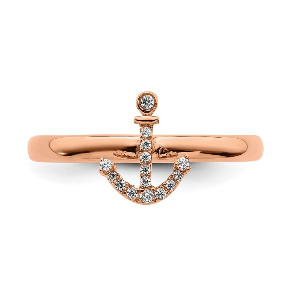 Sterling Silver Rose-tone Plated Stackable Expressions Anchor Diamond Ring | QSK2161