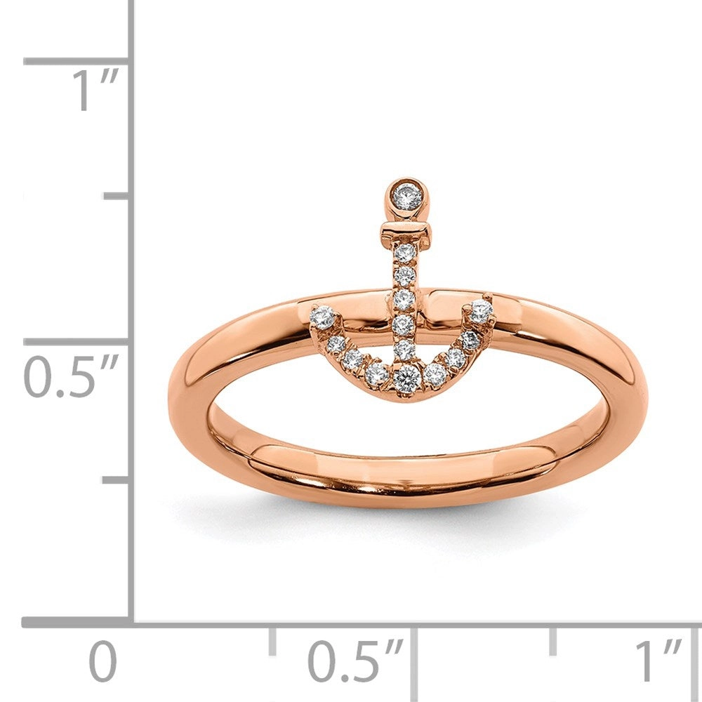 Sterling Silver Rose-tone Plated Stackable Expressions Anchor Diamond Ring | QSK2161