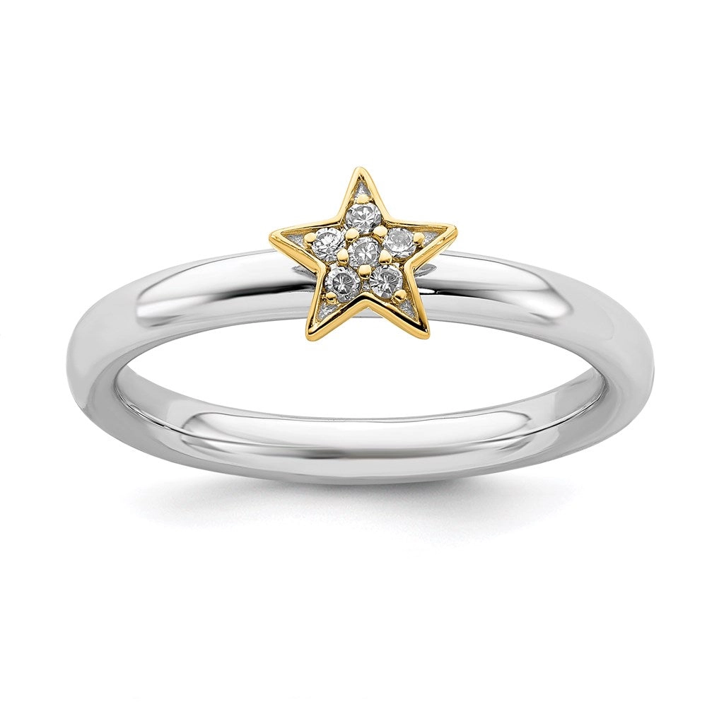 Sterling Silver Stackable Expression Gold-Plated Dia. Star Ring | QSK2175