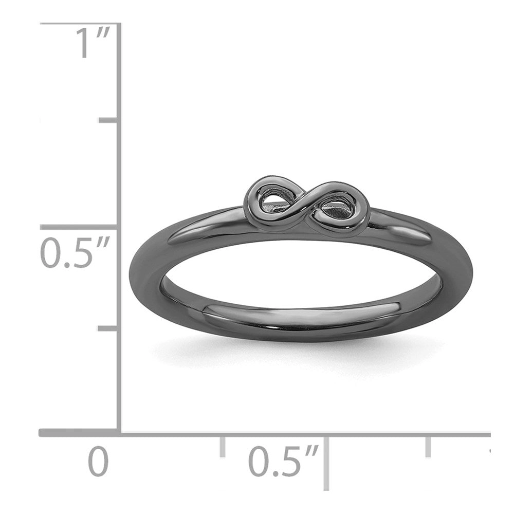 Sterling Silver Stackable Expressions Black-plated Infinity Symbol Ring | QSK1974
