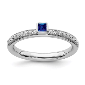 Sterling Silver Stackable Expressions Created Sapphire & Diamond Ring | QSK2144