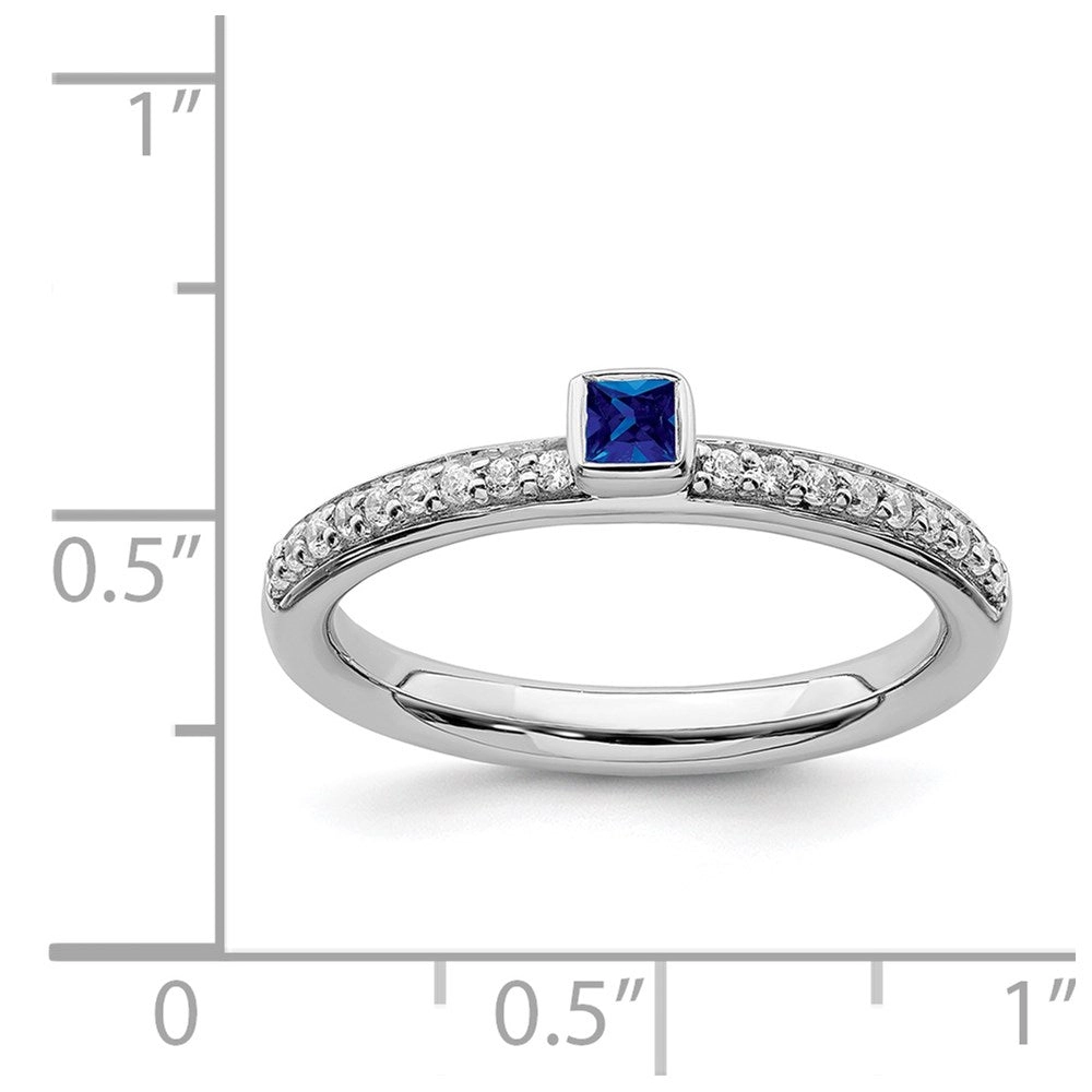 Sterling Silver Stackable Expressions Created Sapphire & Diamond Ring | QSK2144