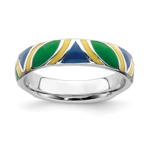 Sterling Silver Stackable Expressions Polished Multi color Enameled Ring | QSK597