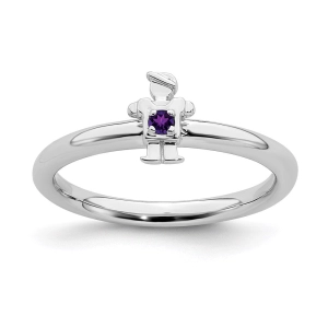 Sterling Silver Stackable Expressions Rhodium Amethyst Boy Ring | QSK1912
