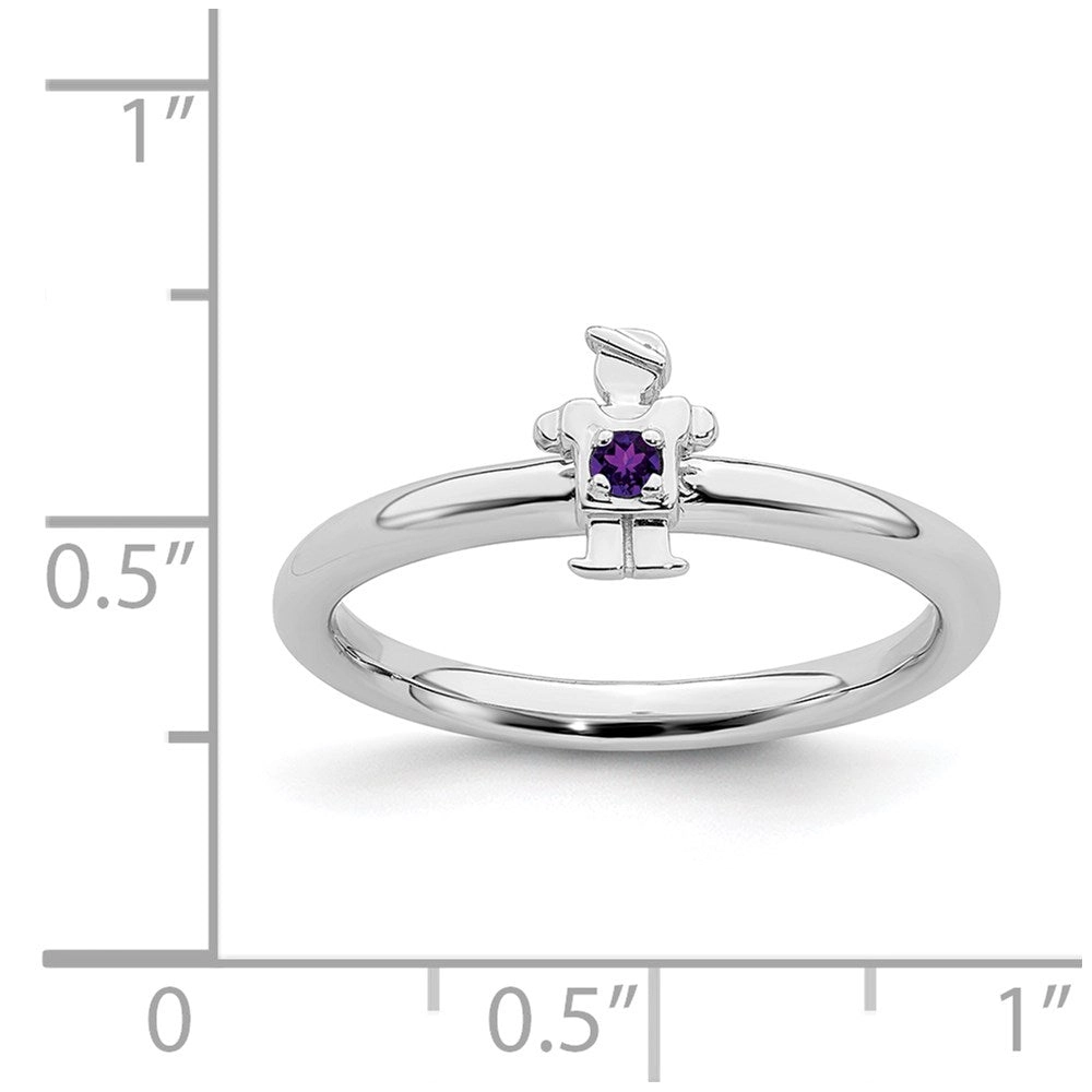 Sterling Silver Stackable Expressions Rhodium Amethyst Boy Ring | QSK1912