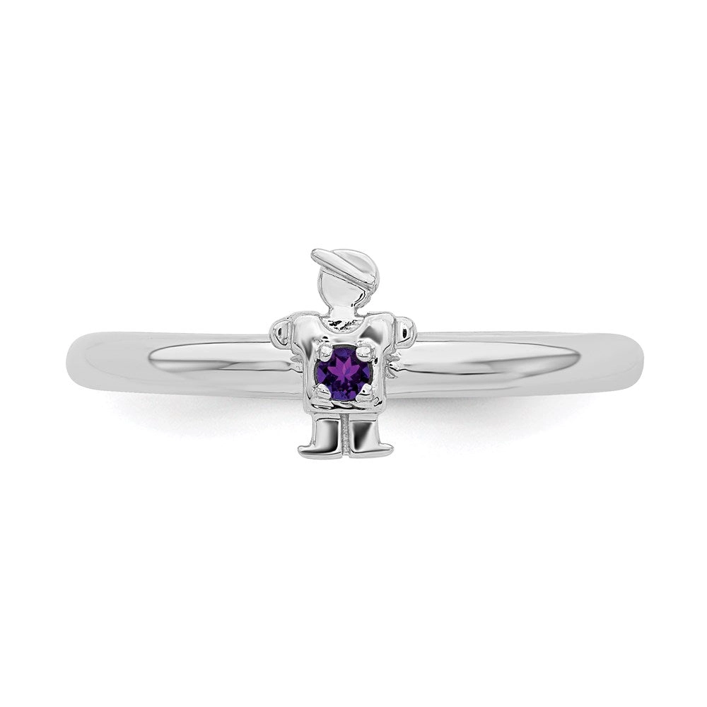 Sterling Silver Stackable Expressions Rhodium Amethyst Boy Ring | QSK1912