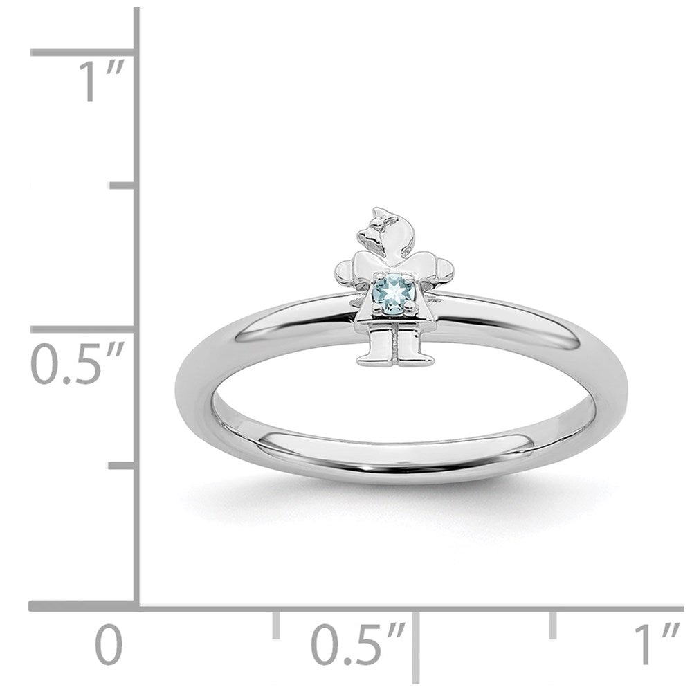 Sterling Silver Stackable Expressions Rhodium Aquamarine Girl Ring | QSK1925
