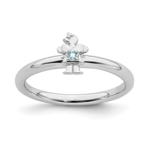 Sterling Silver Stackable Expressions Rhodium Aquamarine Girl Ring | QSK1925