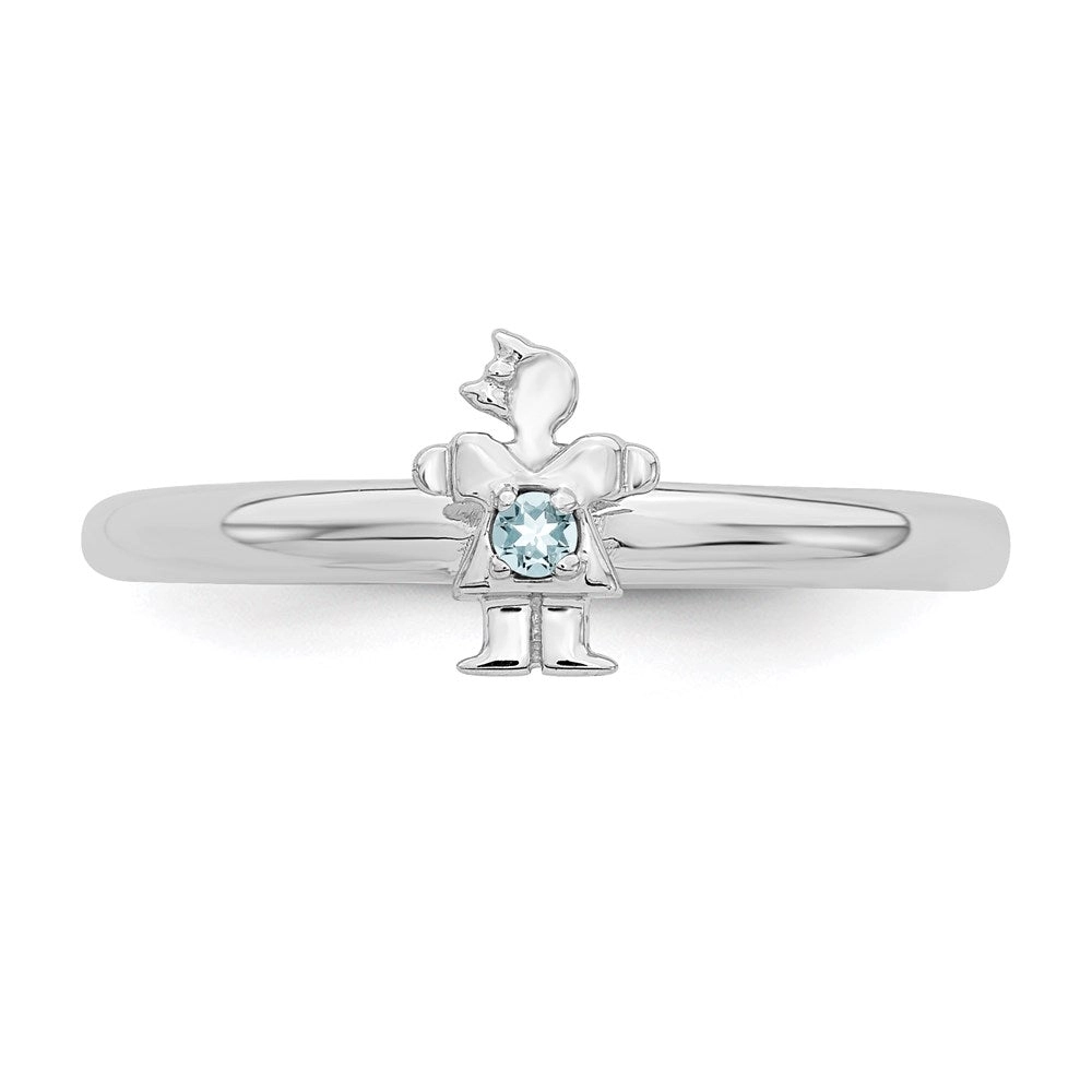 Sterling Silver Stackable Expressions Rhodium Aquamarine Girl Ring | QSK1925