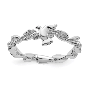 Sterling Silver Stackable Expressions Rhodium-plated Polished Dove Ring | QSK2049