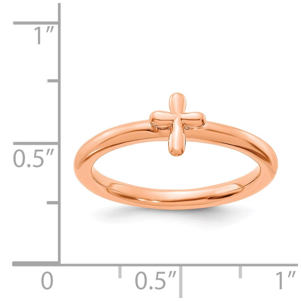 Sterling Silver Stackable Expressions Rose Gold-plated Cross Ring | QSK2047