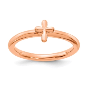 Sterling Silver Stackable Expressions Rose Gold-plated Cross Ring | QSK2047