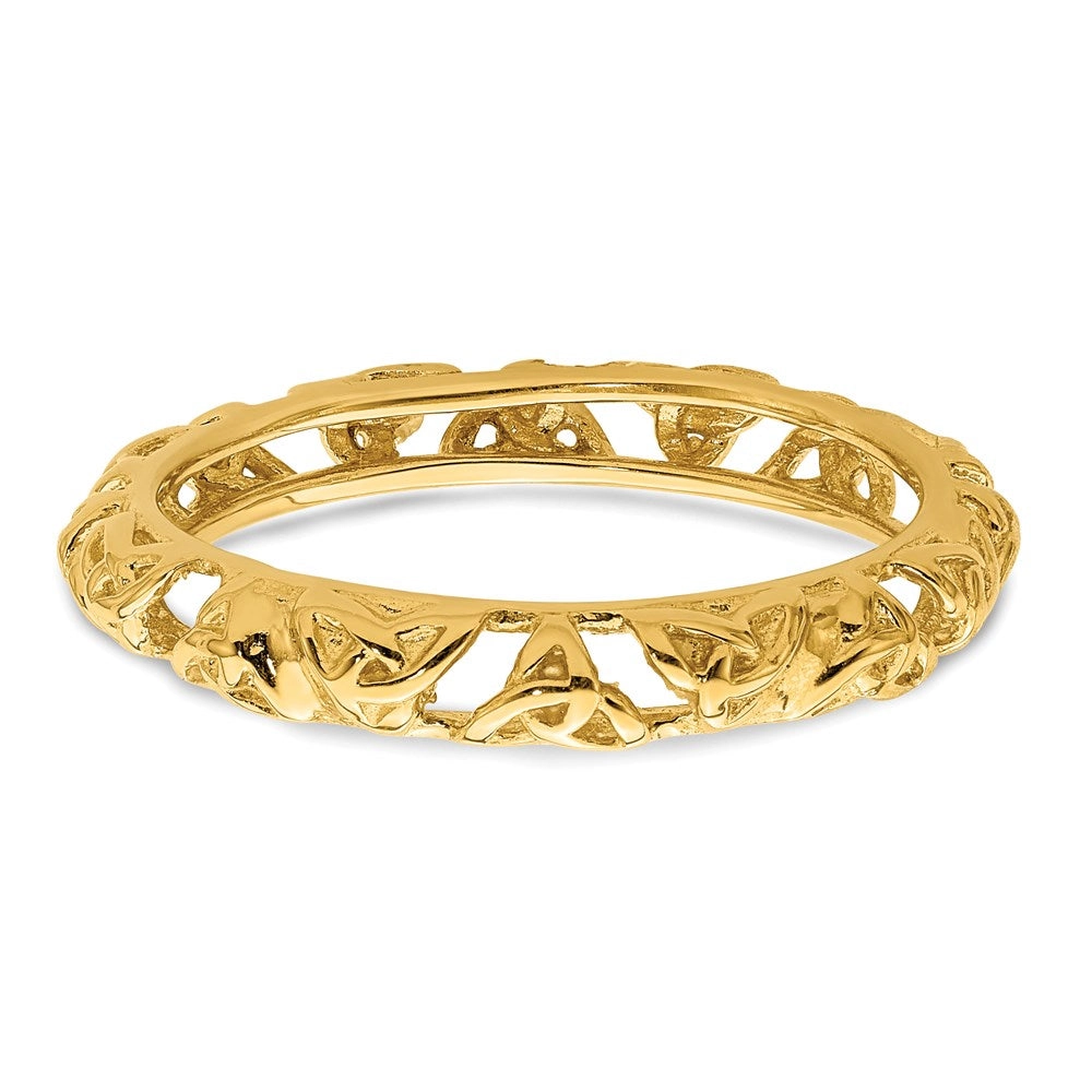 Sterling Silver Stackable Expressions Yellow-plated Celtic Knot Ring | QSK2009
