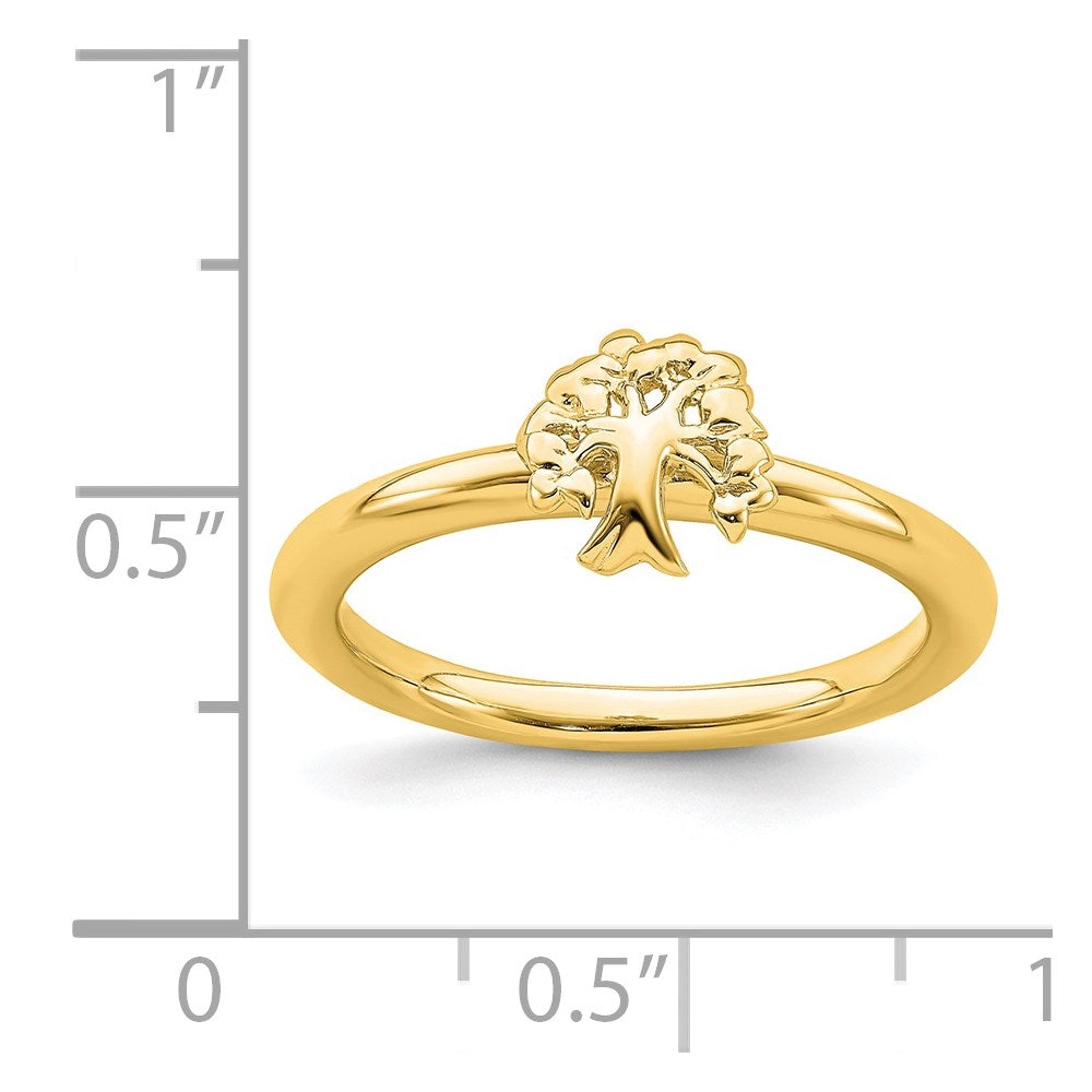 Sterling Silver Stackable Expressions Yellow-plated Tree Ring | QSK1976