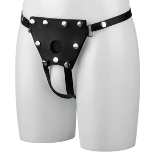 Unisex Crotchless Leather Strap-On Harness - M-L