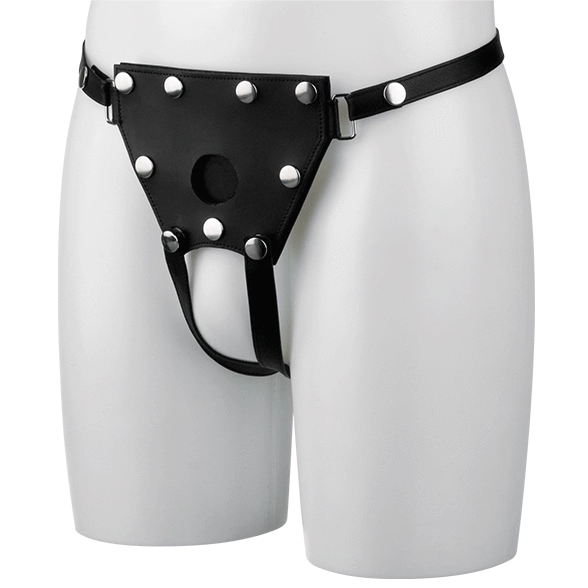 Unisex Crotchless Leather Strap-On Harness - M-L