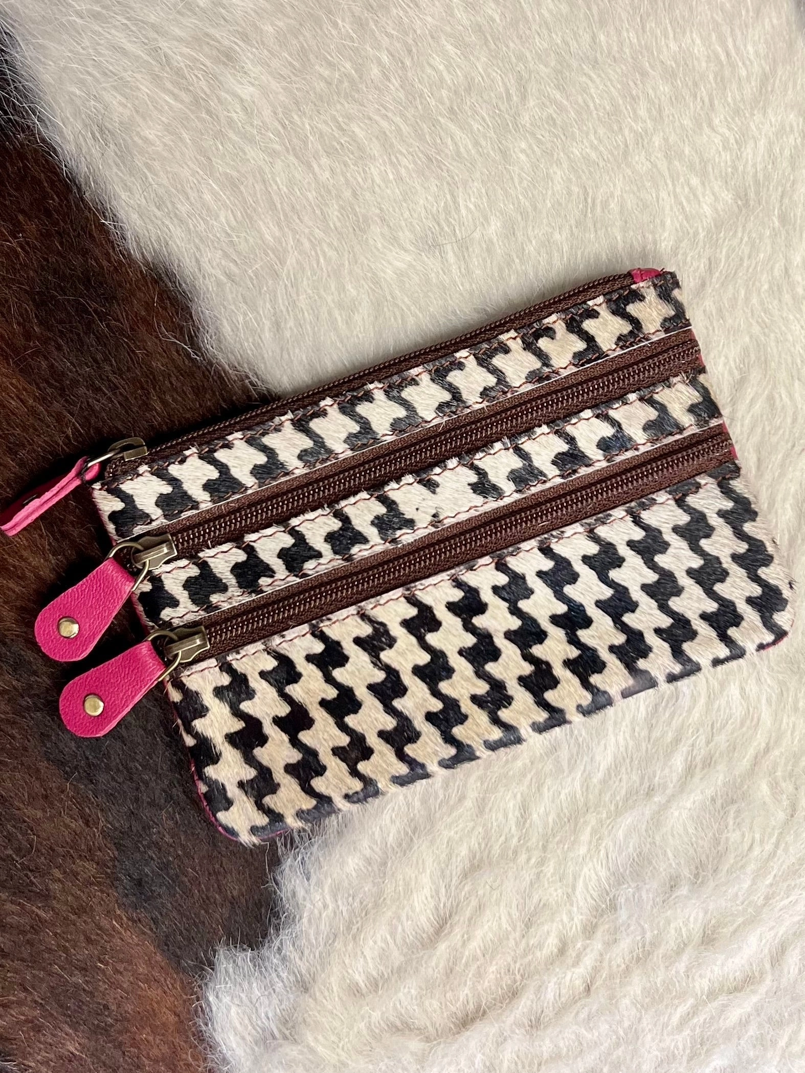 Vance Triple Zip Leather Coin Pouch -3 colors