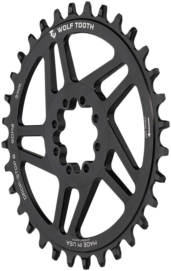 Wolf Tooth Direct Mount Chainring - 28t SRAM Direct Mount Drop-Stop B For SRAM 8-Bolt Cranksets 3mm Offset BLK