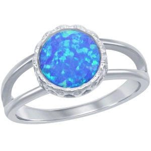 Women's Ring - Sterling Silver Round Blue Opal Open Band, Size 9 | W-2526-9
