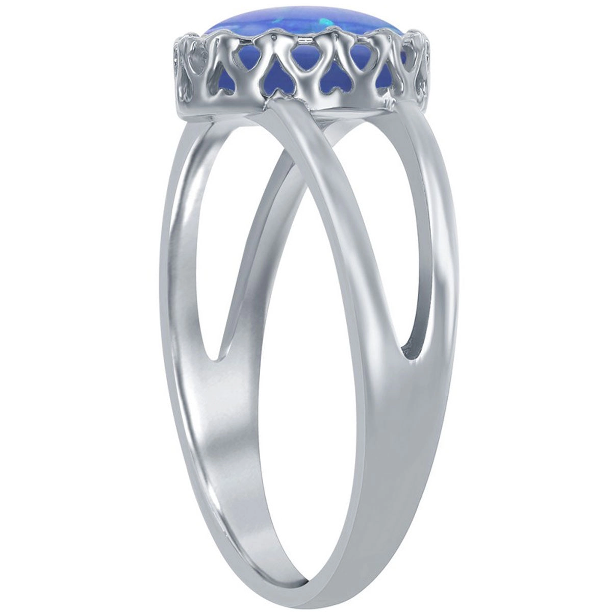 Women's Ring - Sterling Silver Round Blue Opal Open Band, Size 9 | W-2526-9