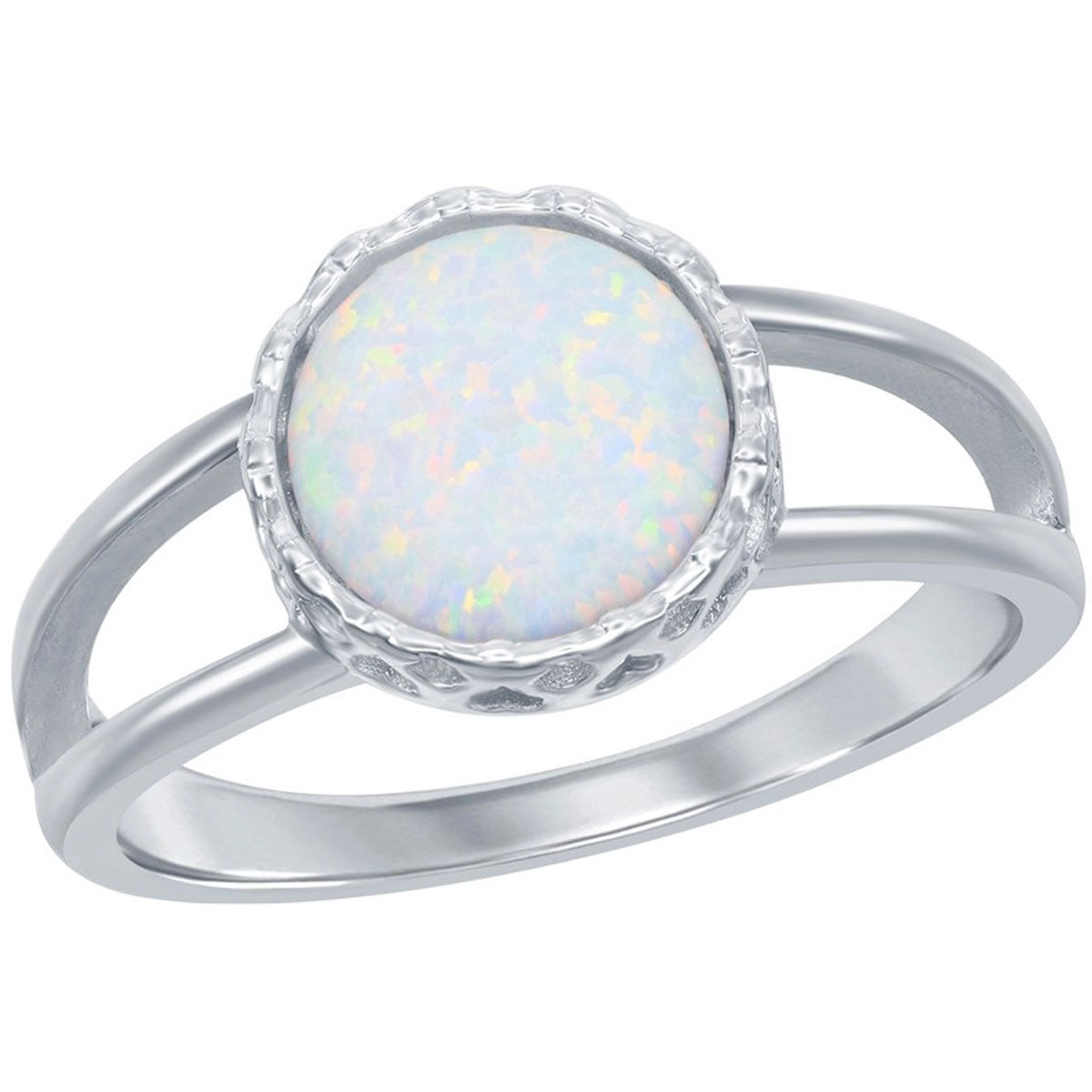 Women's Ring - Sterling Silver Round White Opal Band, Size 9 | W-2525-9