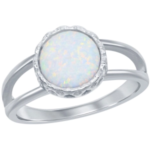 Women's Ring - Sterling Silver Round White Opal Band, Size 9 | W-2525-9