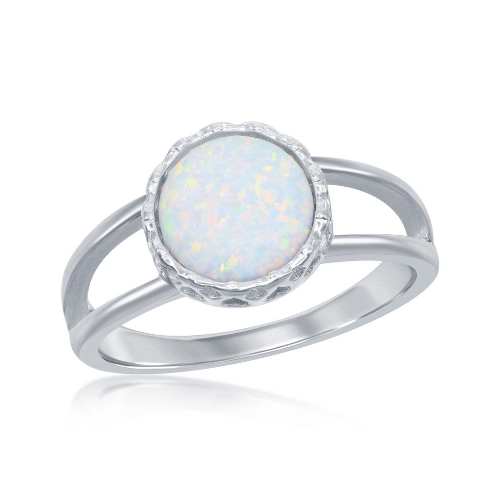 Women's Ring - Sterling Silver Round White Opal Band, Size 9 | W-2525-9