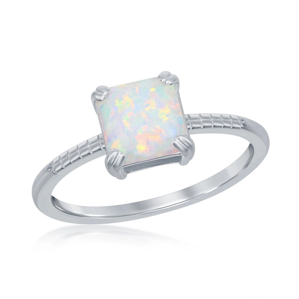 Women's Square White Opal Beaded Ring - W-2530